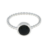 Hannah Black Solitaire Ring with Beaded Silver Band Black Onyx Black