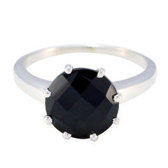 Wen Black Solitaire Ring with Faceted Gemstone