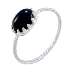 Lily Black Solitaire Ring with Elegant Silver Band