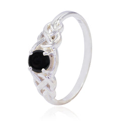 Yuki Elegant Black Solitaire Ring in Sterling Silver