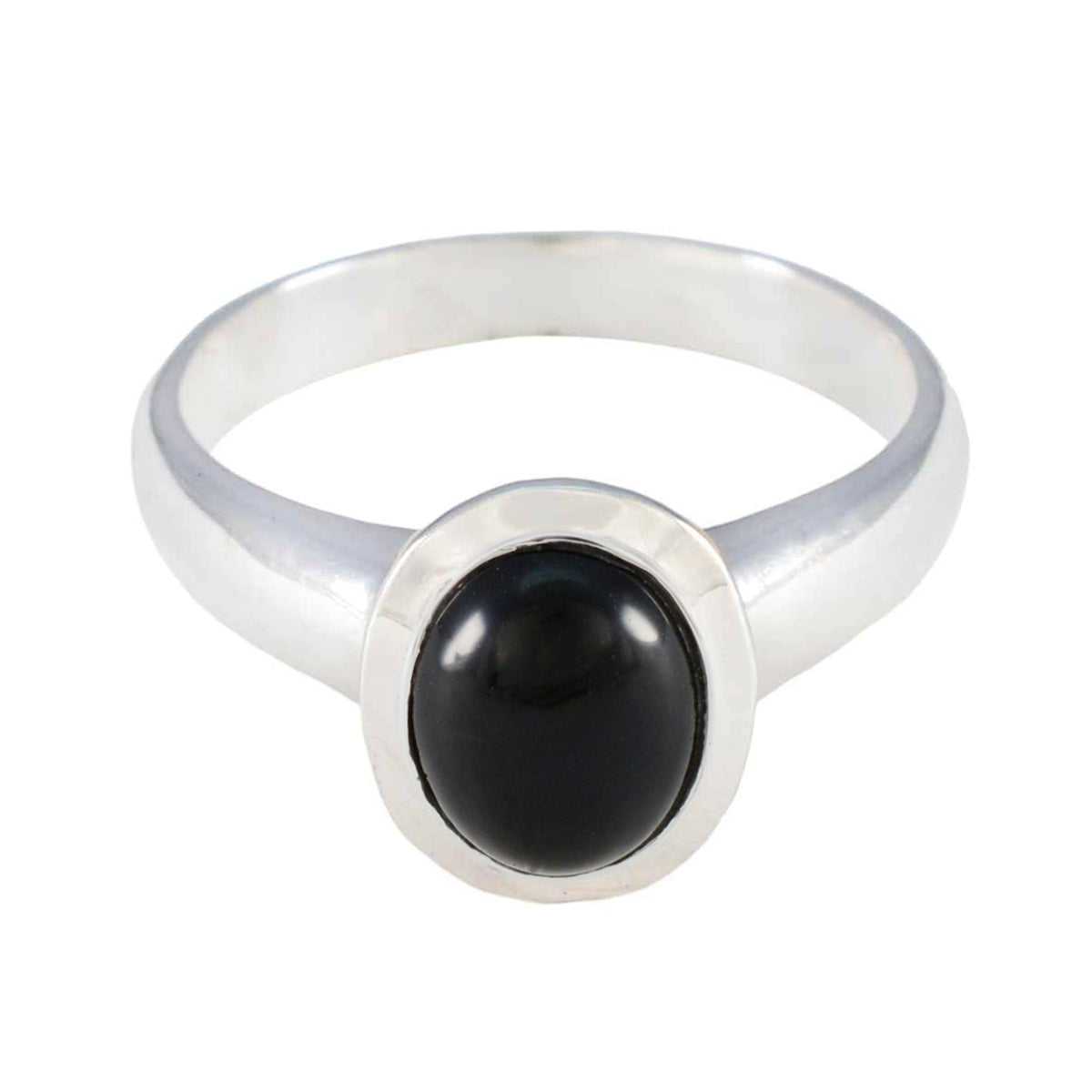 Ines Elegant Black Solitaire Ring in Silver Band Black Onyx Black