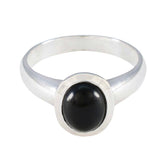 Ines Elegant Black Solitaire Ring in Silver Band Black Onyx Black