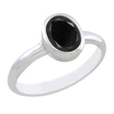 Autumn Black Solitaire Ring with Sterling Silver Band Black Onyx Black
