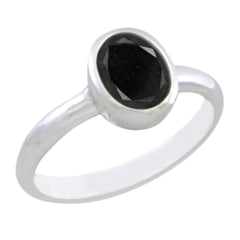 Autumn Black Solitaire Ring with Sterling Silver Band Black Onyx Black