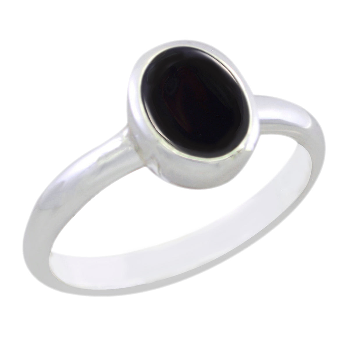 Ayesha Black Solitaire Ring with Silver Band Black Onyx Black