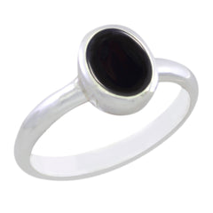 Ayesha Black Solitaire Ring with Silver Band Black Onyx Black