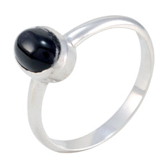 Ayesha Black Solitaire Ring with Silver Band