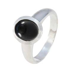 Ines Elegant Black Solitaire Ring in Silver Band