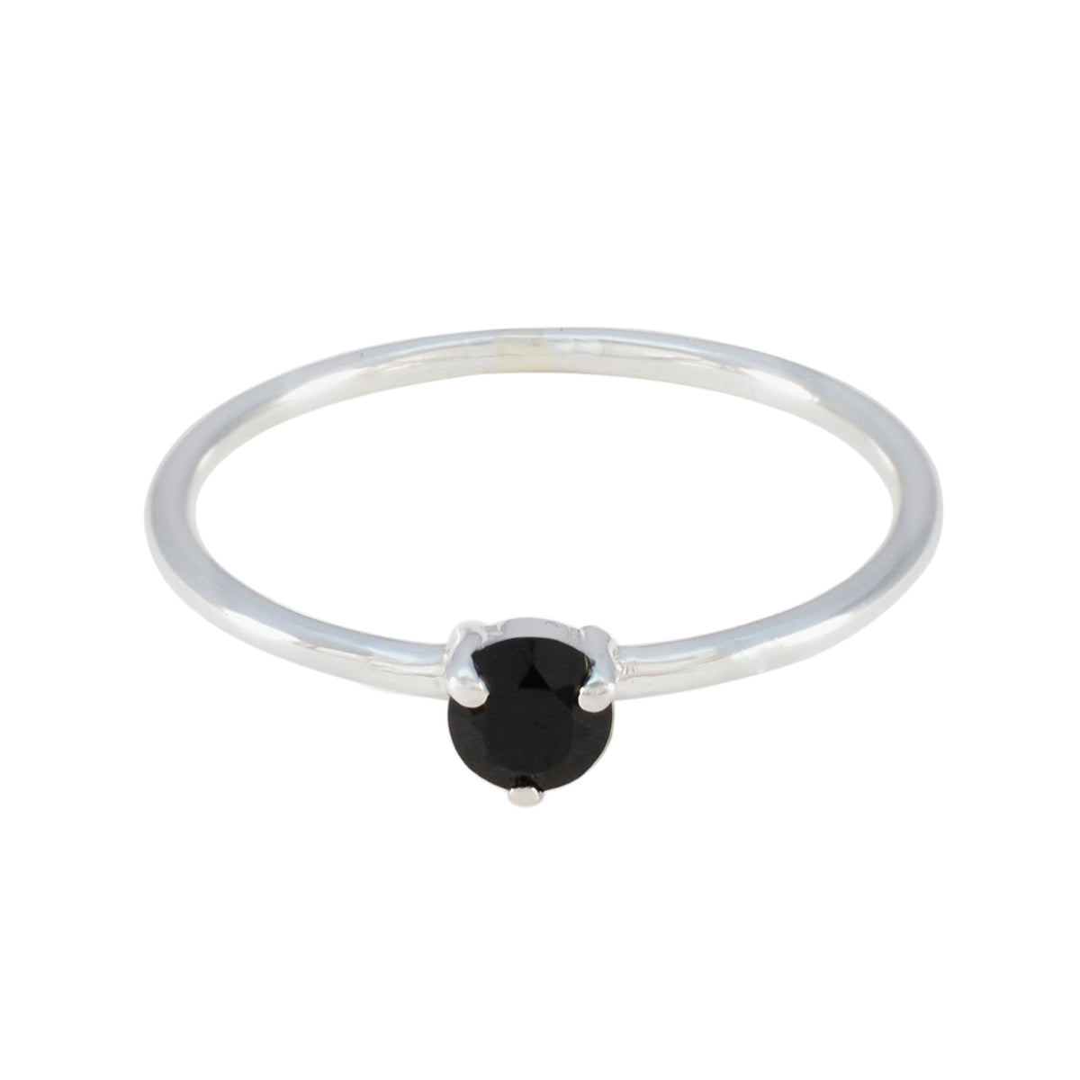 Ying Black Solitaire Ring with Elegant Silver Band Black Onyx Black