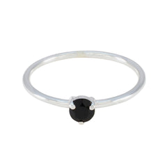 Ying Black Solitaire Ring with Elegant Silver Band Black Onyx Black