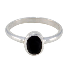 Autumn Black Solitaire Ring with Sterling Silver Band