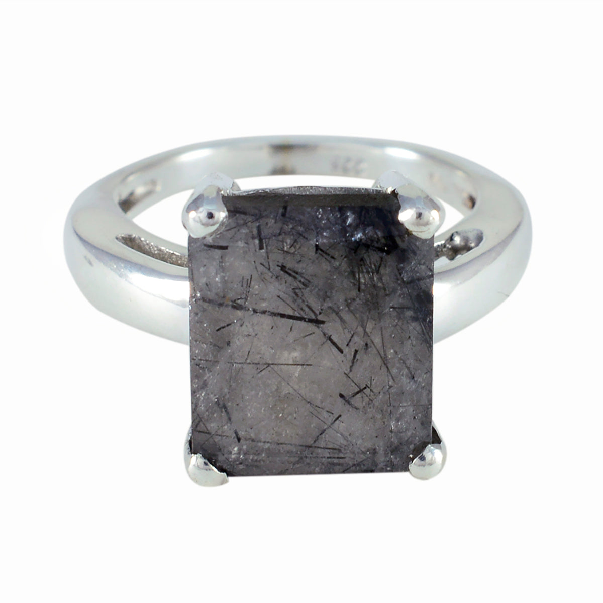Kristine Trendy Black Solitaire Ring Rutile Quartz Black