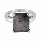 Kristine Trendy Black Solitaire Ring Rutile Quartz Black
