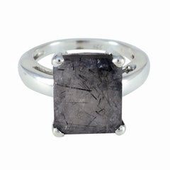 Kristine Trendy Black Solitaire Ring Rutile Quartz Black