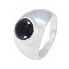 Araya silver band black solitaire ring with round cabochon stone modern minimalist design