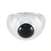 Araya sterling silver ring with round black cabochon stone black solitaire ring in bold bezel setting