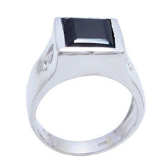 Greta Black Solitaire Ring with Sleek Silver Band