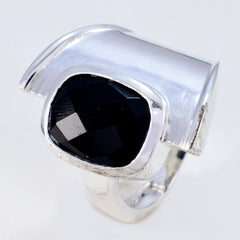 Angel Black Solitaire Statement Ring with Silver Band
