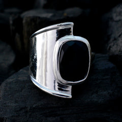 Angel Black Solitaire Statement Ring with Silver Band
