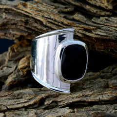 Angel Black Solitaire Statement Ring with Silver Band