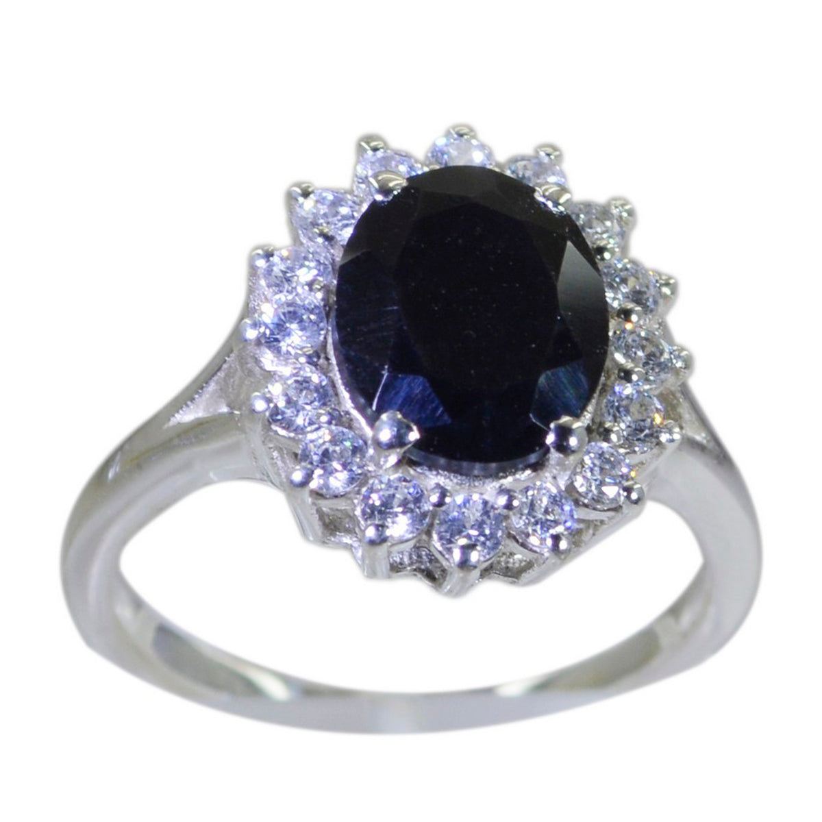 Kristine Black Stone Statement Ring with Sparkling Halo Black Onyx Black