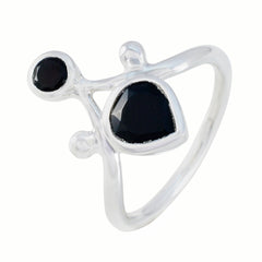 Sarah silver ring with pear and round black gemstones in an open design black toi et moi ring for everyday wear