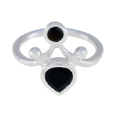Sarah silver black toi et moi ring with pear and round black stones on polished band