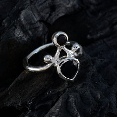 Sarah sterling silver ring with pear and round black stones black toi et moi ring elegant modern design for everyday wear