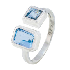 Liyana blue abstract toi et moi ring sterling silver open band with two light blue rectangular gemstones