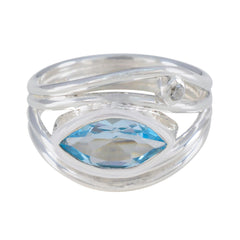 Putri silver ring featuring a blue abstract toi et moi ring design with blue and clear stones