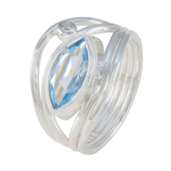 Putri silver ring featuring blue abstract toi et moi ring design with marquise gemstone