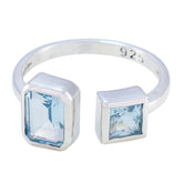 Liyana blue abstract toi et moi ring sterling 925 silver open band with emerald cut and square aquamarine stones