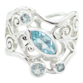 Yasmin silver blue filigree gemstone ring with marquise center stone and decorative scroll filigree details