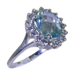 Violet blue gemstone fashion ring silver halo with oval faceted aquamarine center and diamond accents
