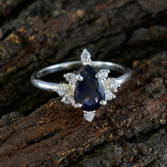 Kristine Blue Gemstone Halo Ring with Diamond Accent