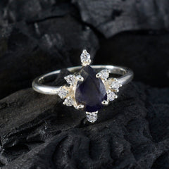 Kristine Blue Gemstone Halo Ring with Diamond Accent