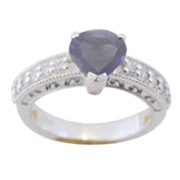 Renata Blue Gemstone Halo Ring with Silver Band Iolite Blue