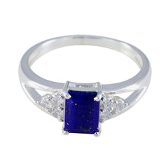 Min-seo Blue Gemstone Halo Ring with Sterling Silver Lapis Lazuli Blue