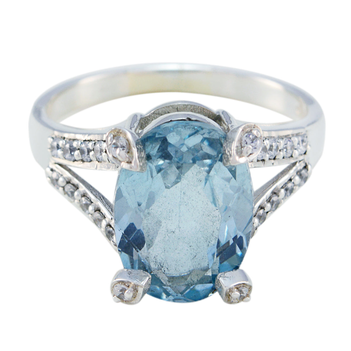 Nora Blue Gemstone Halo Ring with Sparkling Accents Blue Topaz Blue