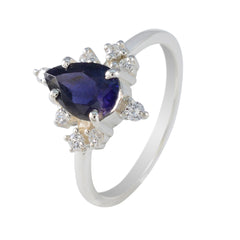 Kristine Blue Gemstone Halo Ring with Diamond Accent
