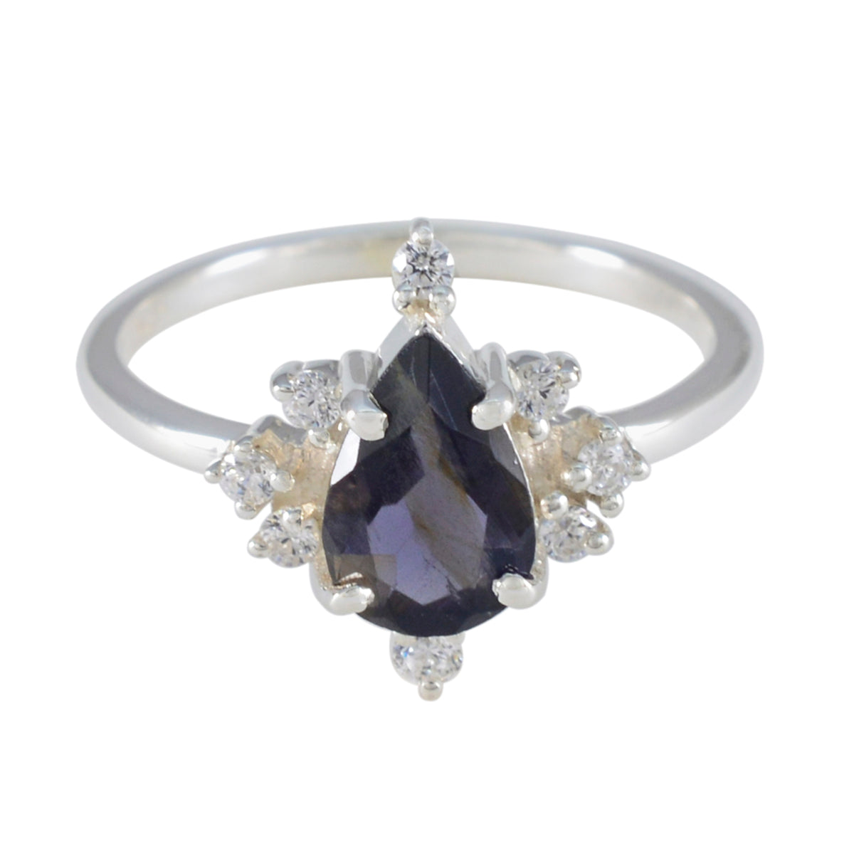 Kristine Blue Gemstone Halo Ring with Diamond Accent Iolite Blue