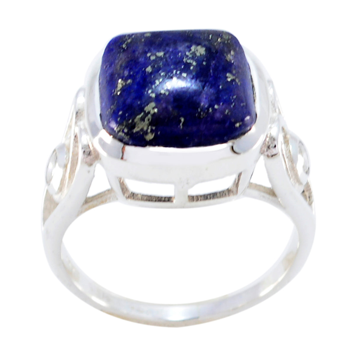 Amelia Blue Gemstone Halo Ring with Silver Band Lapis Lazuli Blue
