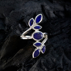 Angel blue gemstone leaf ring with silver band featuring deep blue stones shaped like leaves