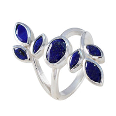 Angel blue gemstone leaf ring featuring deep blue stones set in silver leaf-shaped design