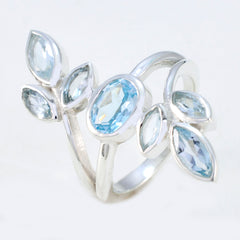 Ananya blue gemstone leafy ring with silver band featuring multiple light blue stones in leaf shapes