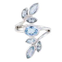 Ananya silver blue gemstone leafy ring with multiple light blue gemstones in leaf shapes