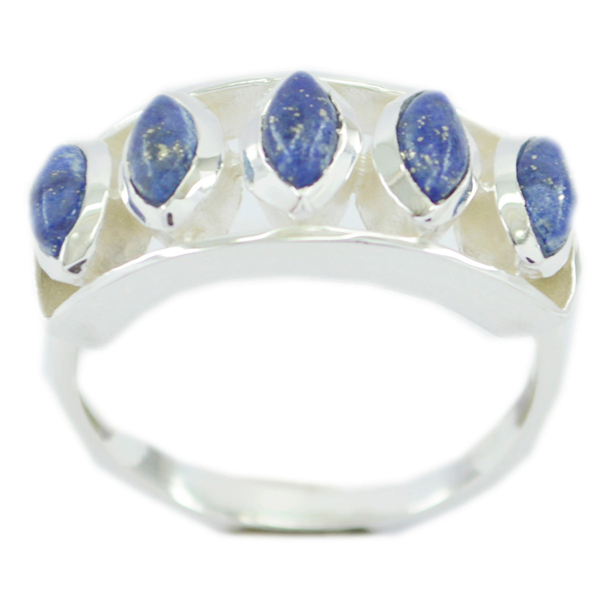 Angel sterling silver ring with five marquise blue stones set across the band blue gemstone penta ring