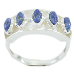Angel sterling silver ring with five marquise blue stones set across the band blue gemstone penta ring