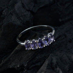 Liyana blue gemstone ring for women with five oval purple stones set in silver band