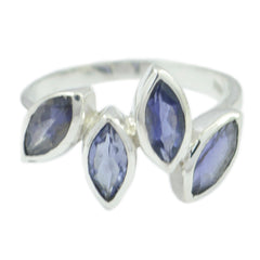 Meera silver ring featuring four marquise cut blue gemstones stylish blue gemstone ring for women